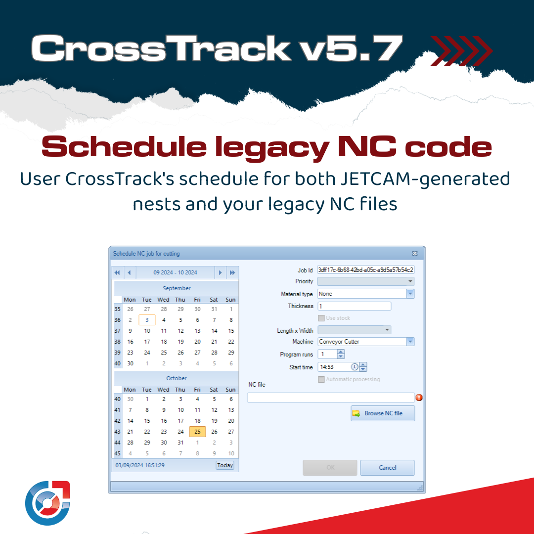 Schedule legacy NC code for cutting